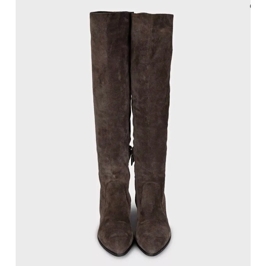 Prada Brown Suede Pointed Toe Zip Boots EU 38 Pre-owned Brown Suede Good - Back View