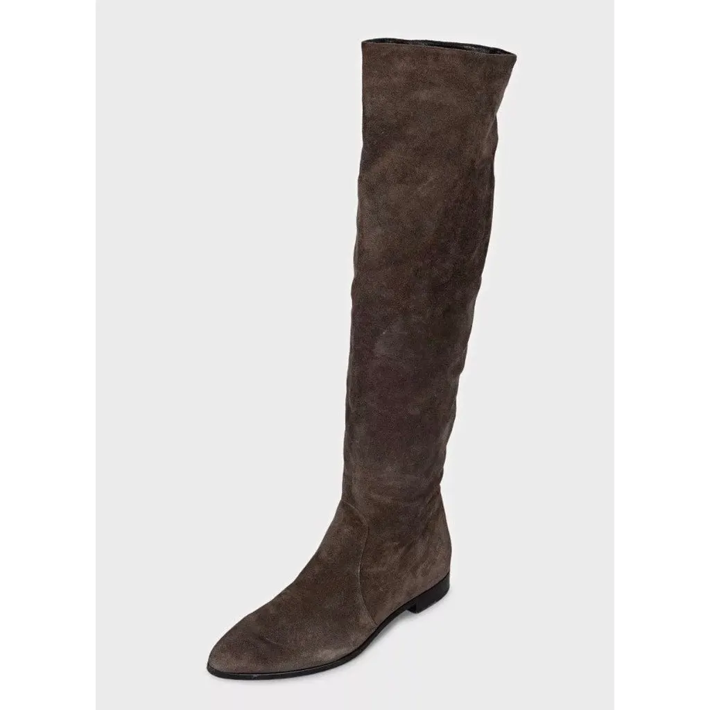 Prada Brown Suede Pointed Toe Zip Boots EU 38 Pre-owned Brown Suede Good - Inside View