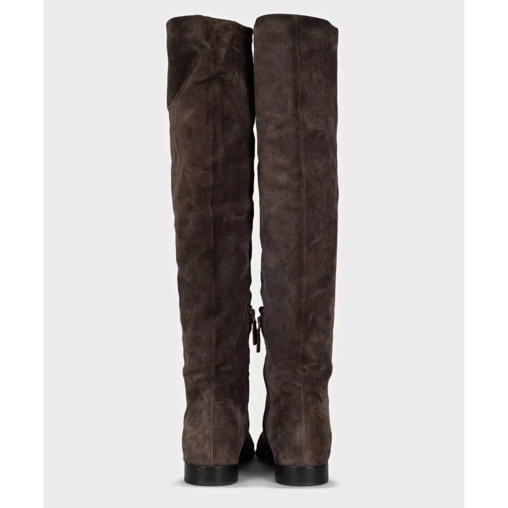 Prada Brown Suede Pointed Toe Zip Boots EU 38 Pre-owned Brown Suede Good - Model View