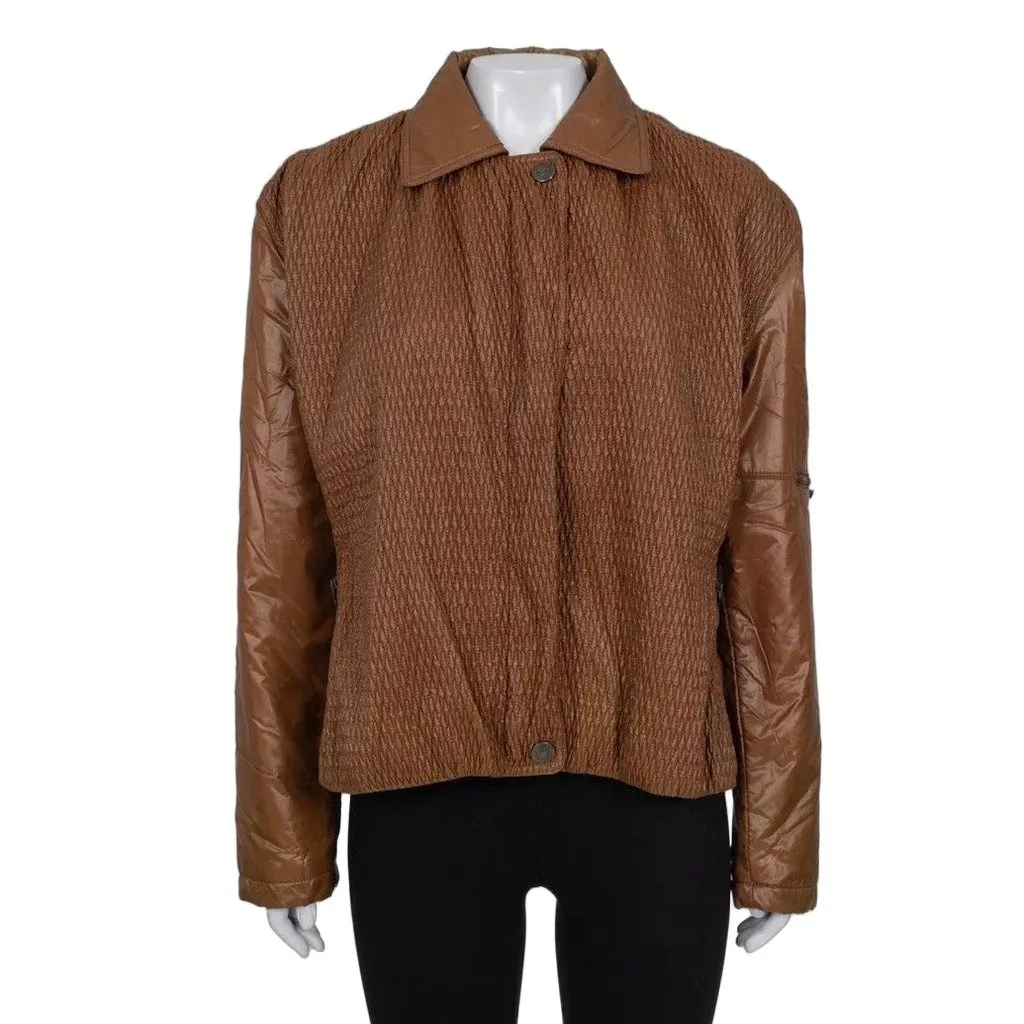 Roberto Cavalli مبطّنة بني Zip Up جاكيت Sz.44 مستعملة