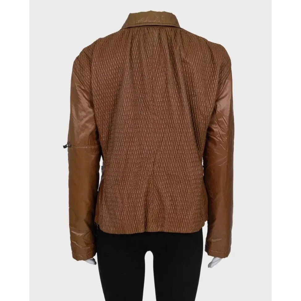 Roberto Cavalli Quilted Brown Zip-Up Jacket Sz.44 Pre-owned Brown Polyamide Good - Inside View