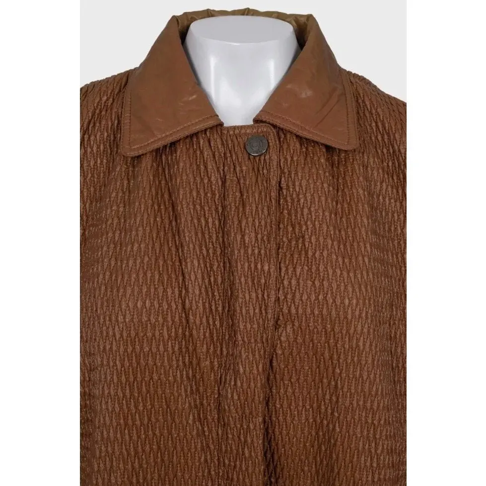 Roberto Cavalli Quilted Brown Zip-Up Jacket Sz.44 Pre-owned Brown Polyamide Good - Model View