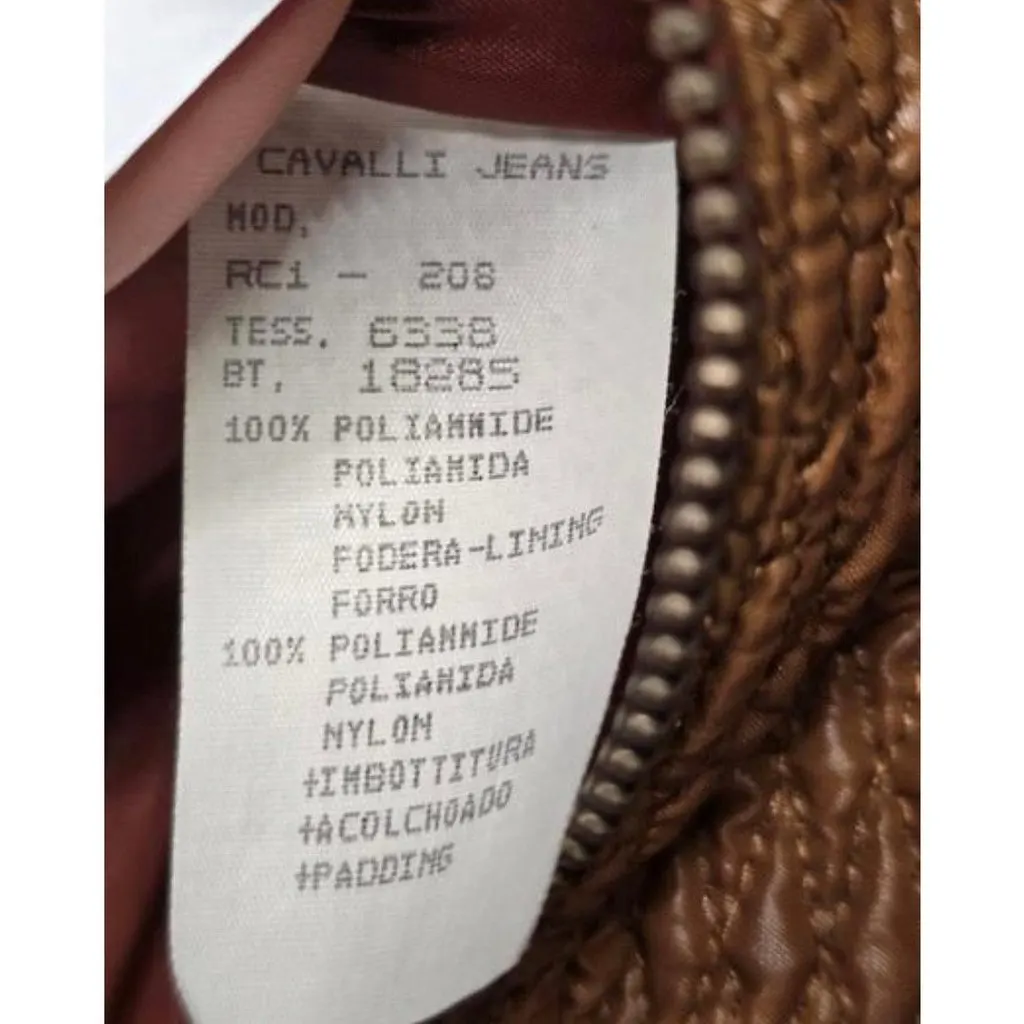 Roberto Cavalli Quilted Brown Zip-Up Jacket Sz.44 Pre-owned Brown Polyamide Good - Box View