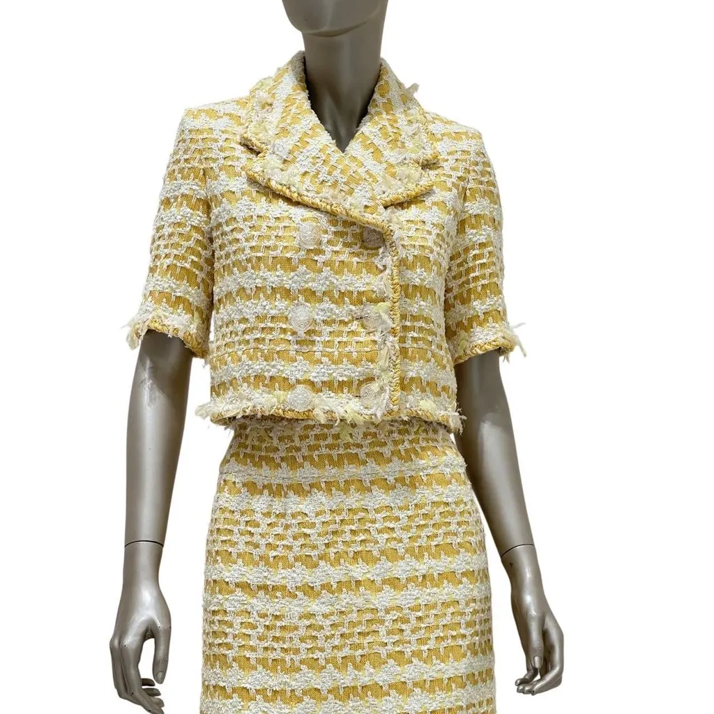 Chanel SS18 Yellow Tweed Skirt Suit by Karl Lagerfeld Sz.36 Pre-owned Yellow Tweed Good - Back View