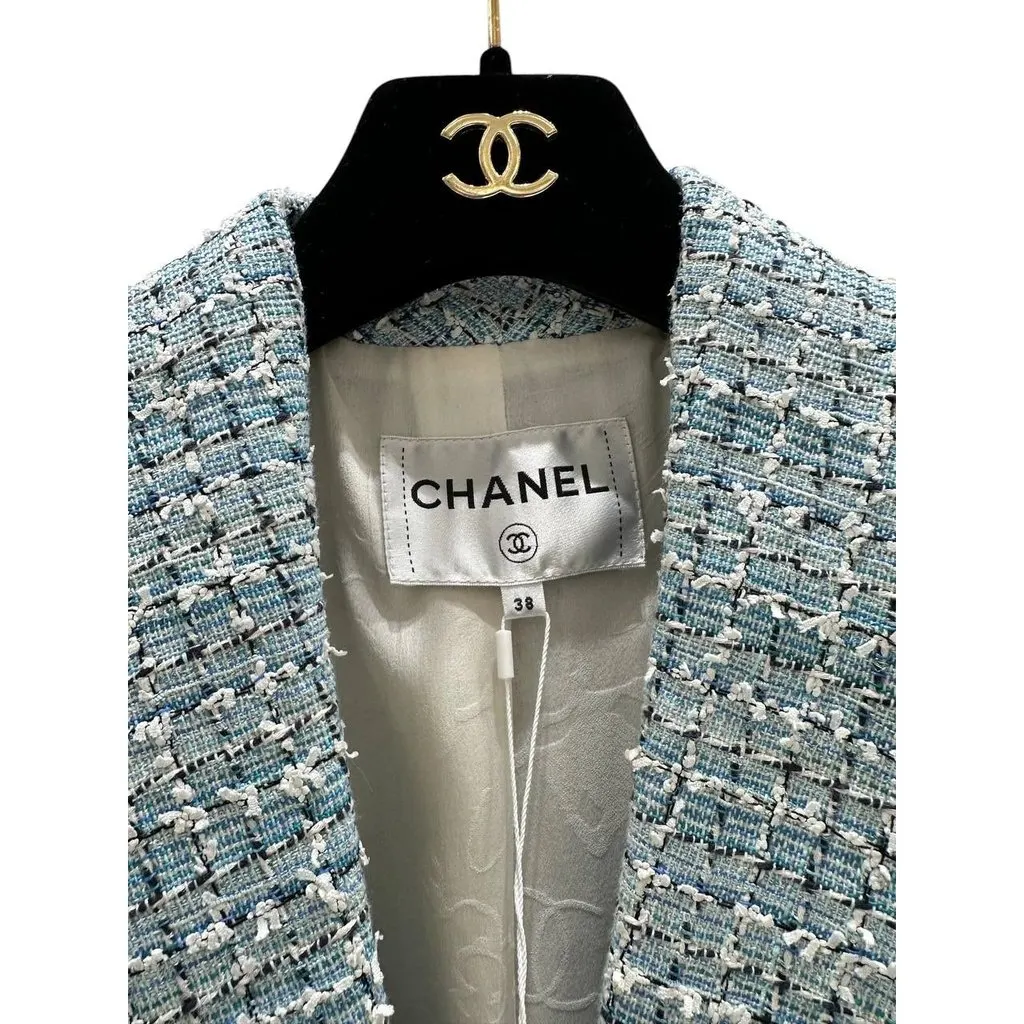 Chanel Light Blue Multicolor Tweed Blazer Sz.38 Pre-owned Blue Tweed Good - Back View
