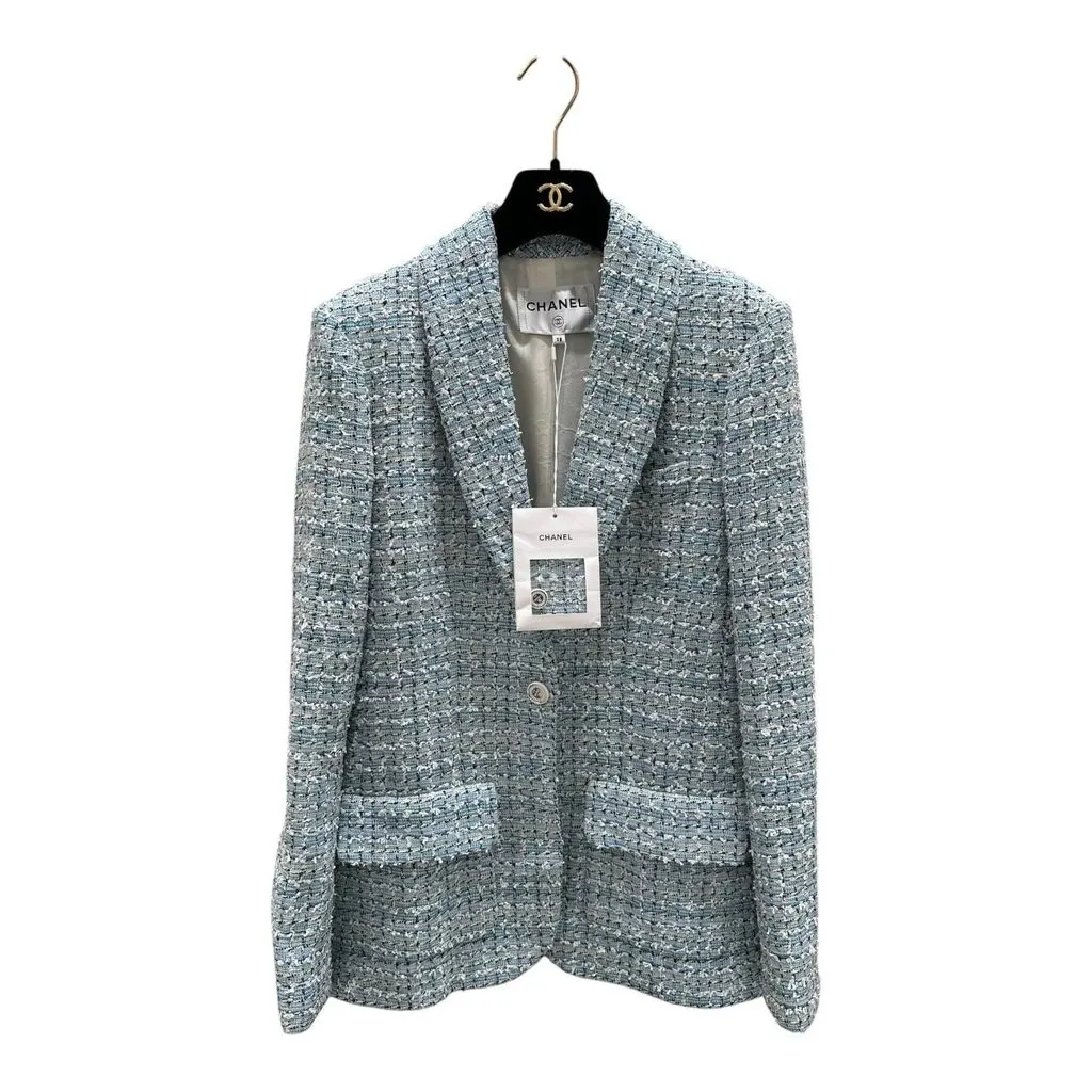Chanel Light Blue Multicolor Tweed Blazer Sz.38 Pre-owned Blue Tweed Good - Model View