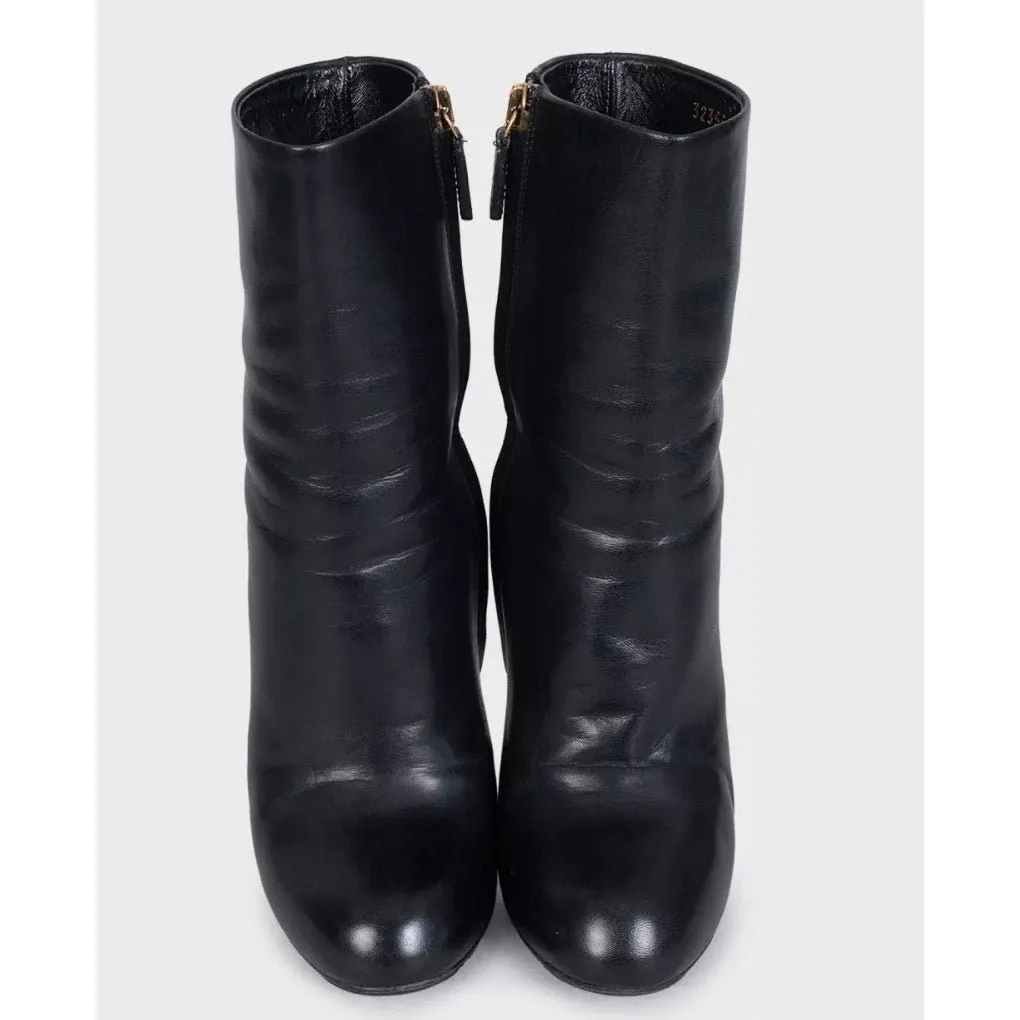 Gucci Black Leather Ankle Boots with Gold Hardware Sz.34.5 Pre-owned Black Leather Good - Back View