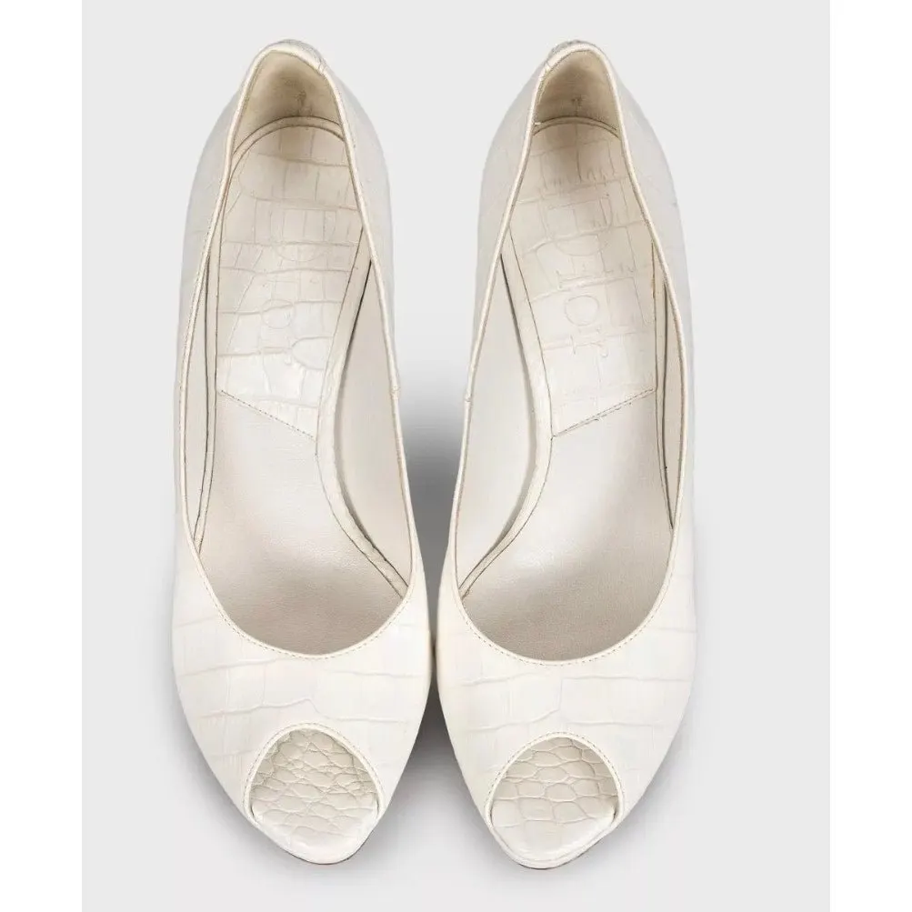 Dior White Embossed Leather Stiletto Heels Sz.38.5 Pre-owned White Leather Good - Back View