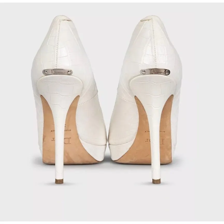 Dior White Embossed Leather Stiletto Heels Sz.38.5 Pre-owned White Leather Good - Model View