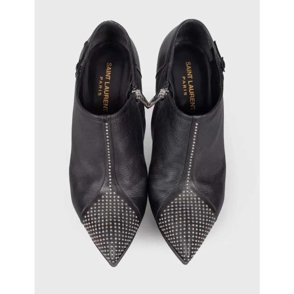 Saint Laurent Black Leather Rhinestone Ankle Boots Sz.39.5 Pre-owned Black Leather Good - Back View