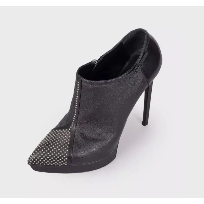 Saint Laurent Black Leather Rhinestone Ankle Boots Sz.39.5 Pre-owned Black Leather Good - Inside View