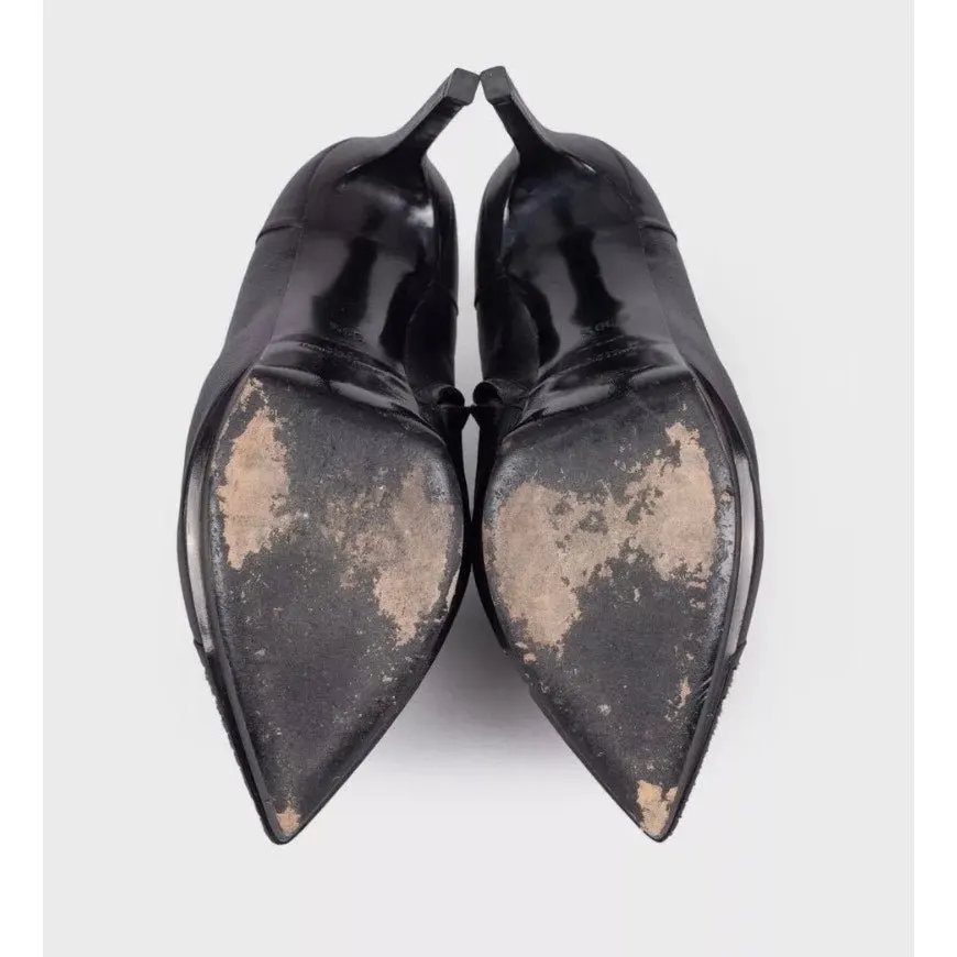Saint Laurent Black Leather Rhinestone Ankle Boots Sz.39.5 Pre-owned Black Leather Good - Box View