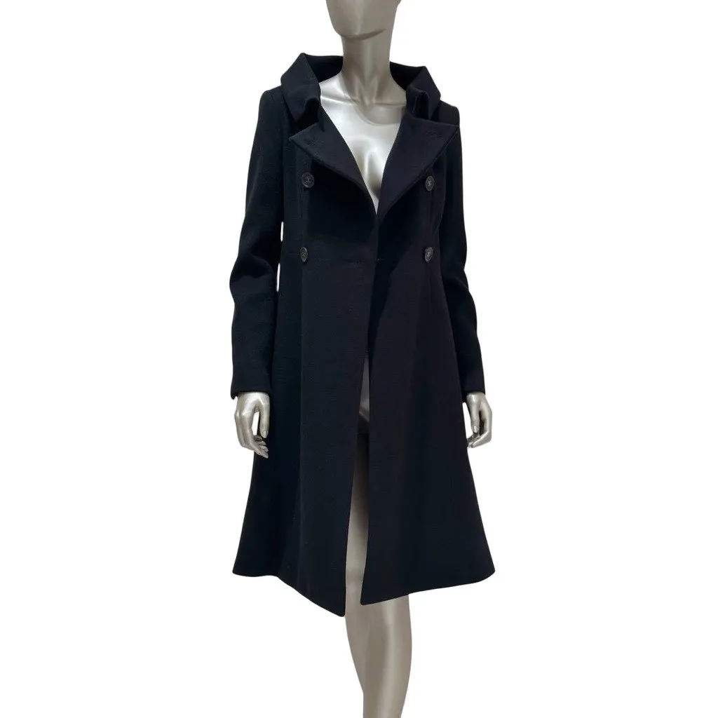 Chanel Black Wool Coat A-Line Double-Breasted Sz. 38 Pre-owned