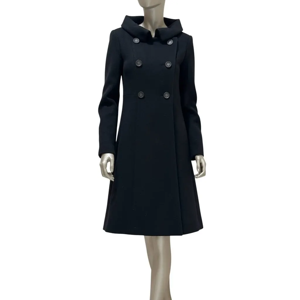 Chanel Black Wool Coat A-Line Double-Breasted Sz. 38 Pre-owned Black Wool Good - Back View