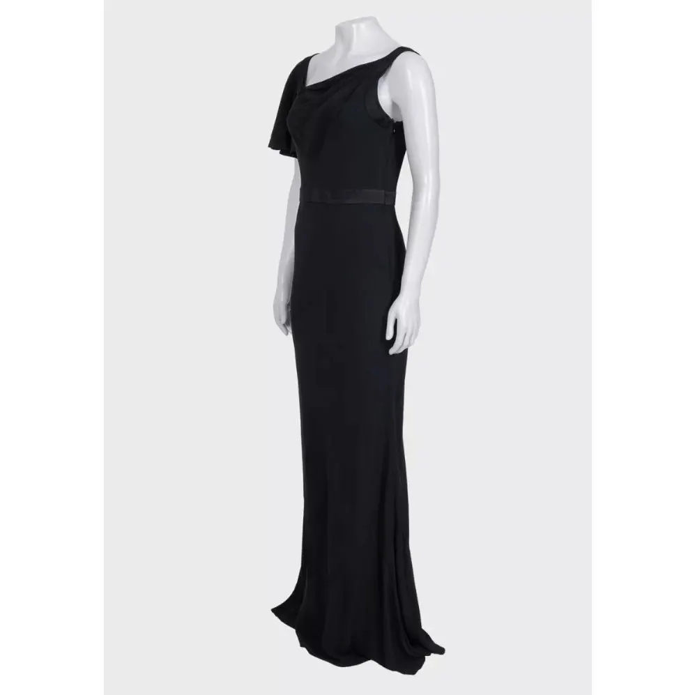 Alexander McQueen NWOT Alexander McQueen Black Asymmetric Maxi Dress Sz.42 Pre-owned Black Silk Never worn - Back View