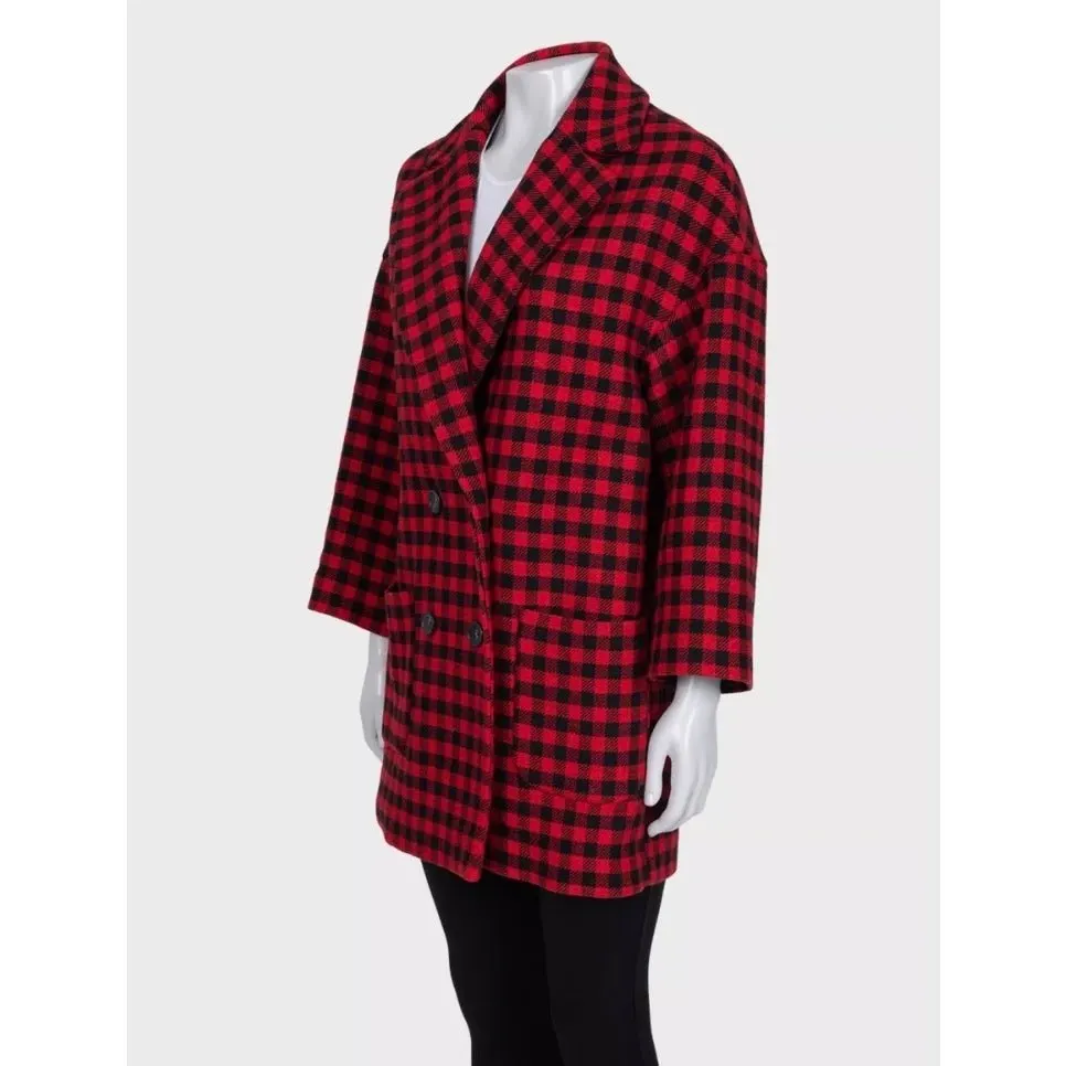 Valentino Red Valentino Checked Double-Breasted Wool Blend Coat Sz.38 Pre-owned Red Wool Never worn - Back View