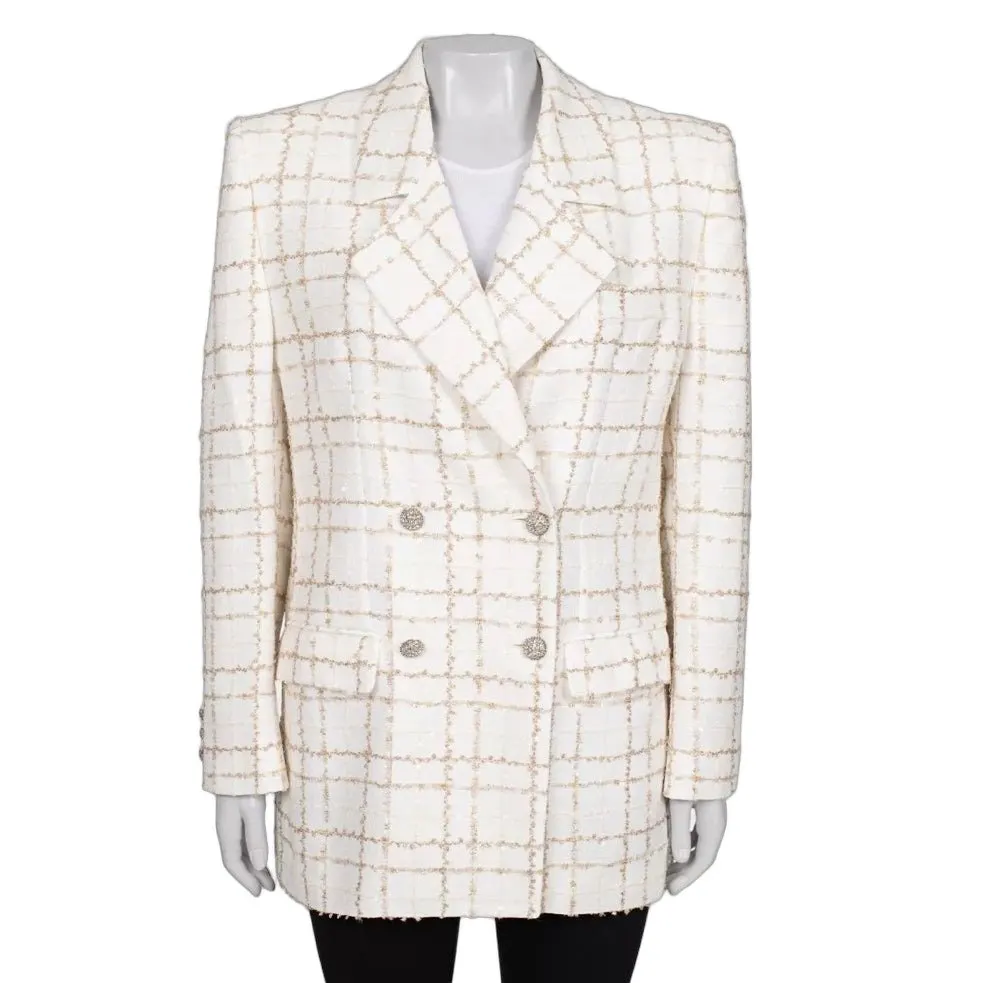 Alessandra Rich NWOT Alessandra Rich Sequin White Checked Blazer IT 42 (M) pre-owned