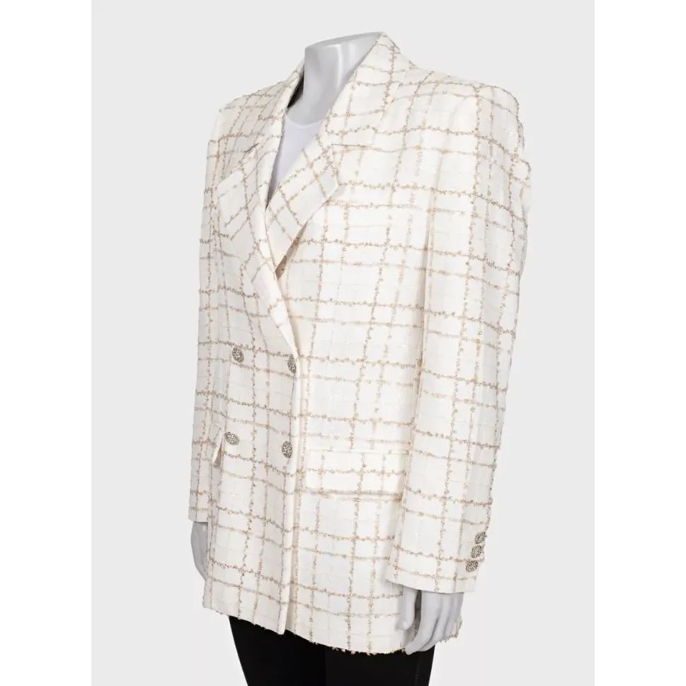 Alessandra Rich NWOT Alessandra Rich Sequin White Checked Blazer IT 42 (M) pre-owned White Polyamide Never worn - Back View