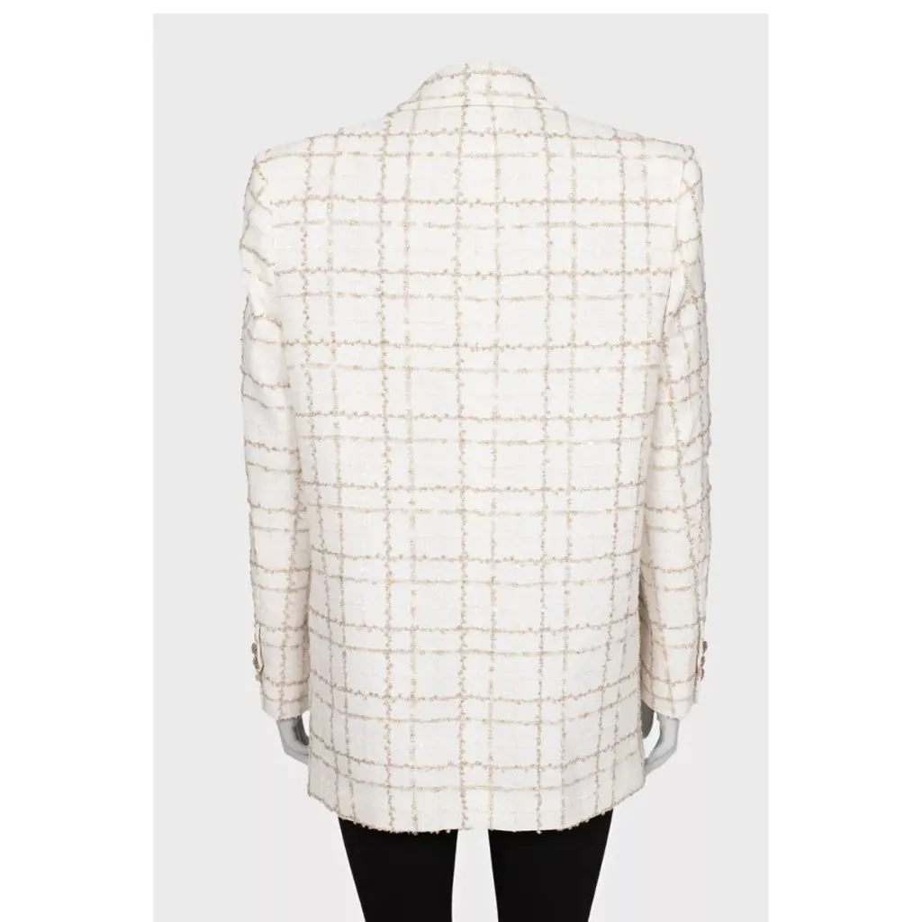 Alessandra Rich NWOT Alessandra Rich Sequin White Checked Blazer IT 42 (M) pre-owned White Polyamide Never worn - Inside View