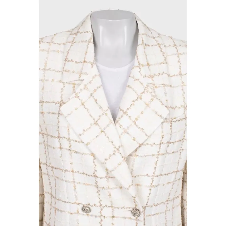 Alessandra Rich NWOT Alessandra Rich Sequin White Checked Blazer IT 42 (M) pre-owned White Polyamide Never worn - Model View