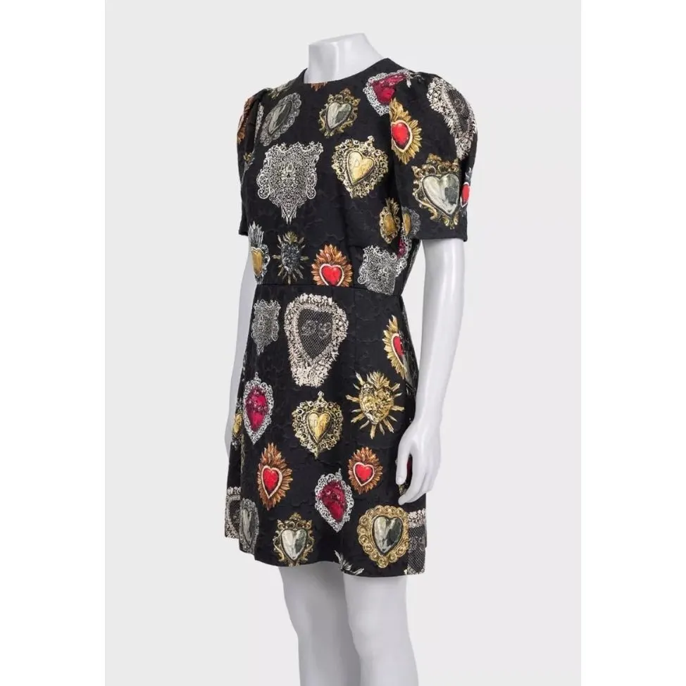 Dolce & Gabbana Black Printed Silk-Blend Lined Dress - Size L Pre-owned Black Silk Good - Back View