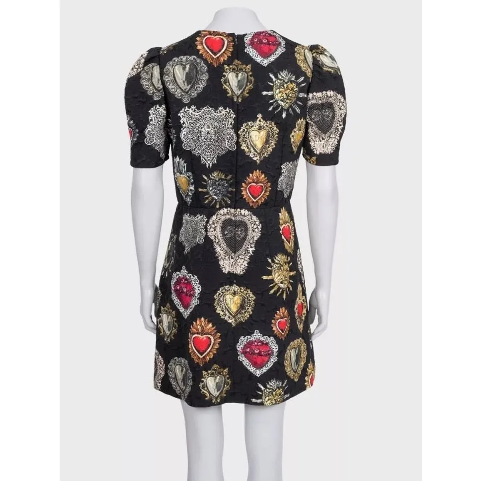 Dolce & Gabbana Black Printed Silk-Blend Lined Dress - Size L Pre-owned Black Silk Good - Inside View
