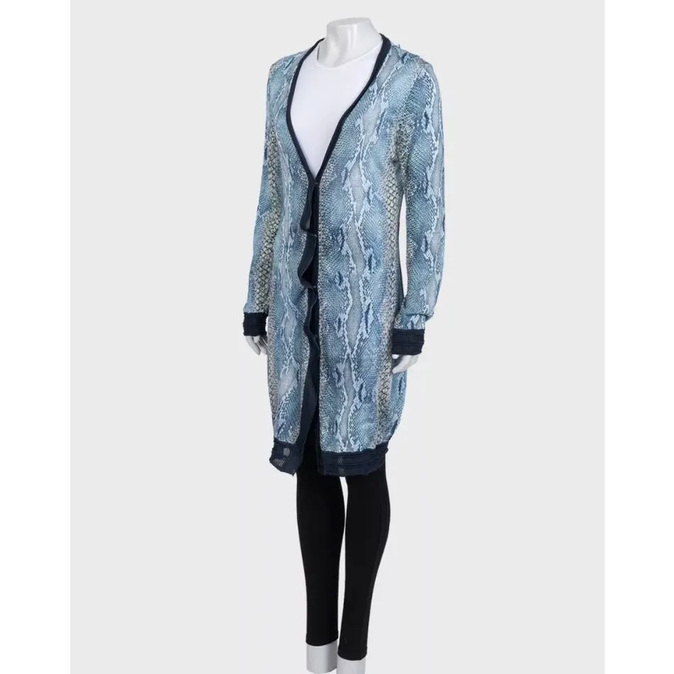 Roberto Cavalli Animal Print Long Viscose Cardigan Sz.42 Pre-owned Blue Good - Back View