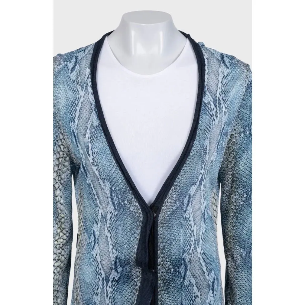 Roberto Cavalli Animal Print Long Viscose Cardigan Sz.42 Pre-owned Blue Good - Model View