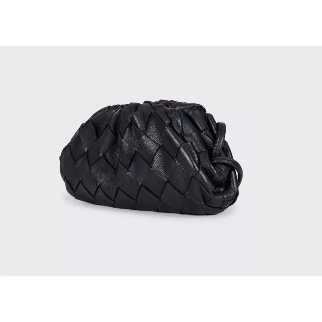 Bottega Veneta Black Intrecciato Leather Mini Pouch Bag Pre-owned Black Leather Good - Back View