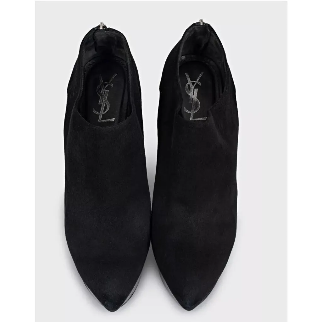 Saint Laurent Black Suede Ankle Boots - EU 40 pre-owned Black Suede Good - Back View