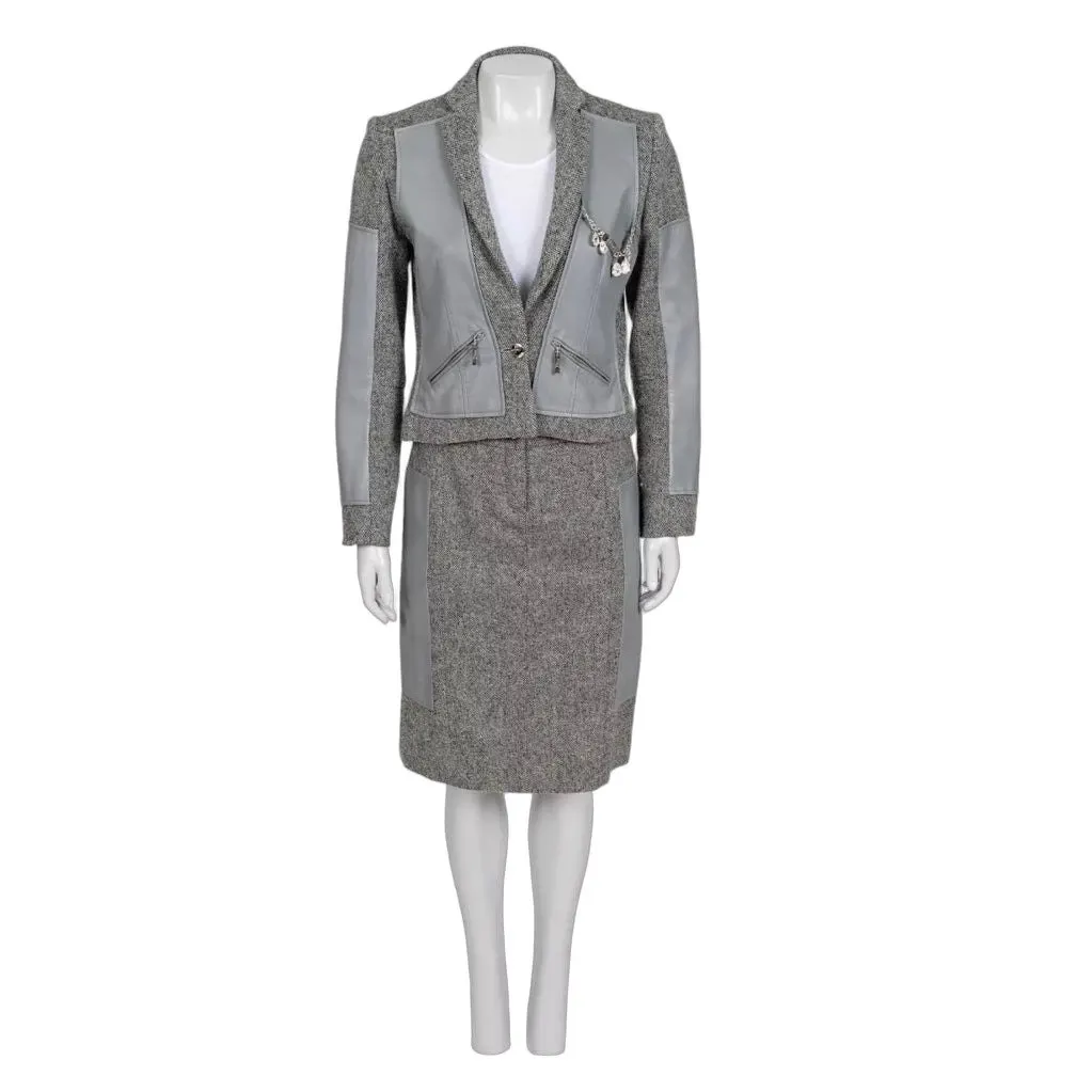 Dior Gray Wool Silk Skirt Suit Sz.38 Pre-owned
