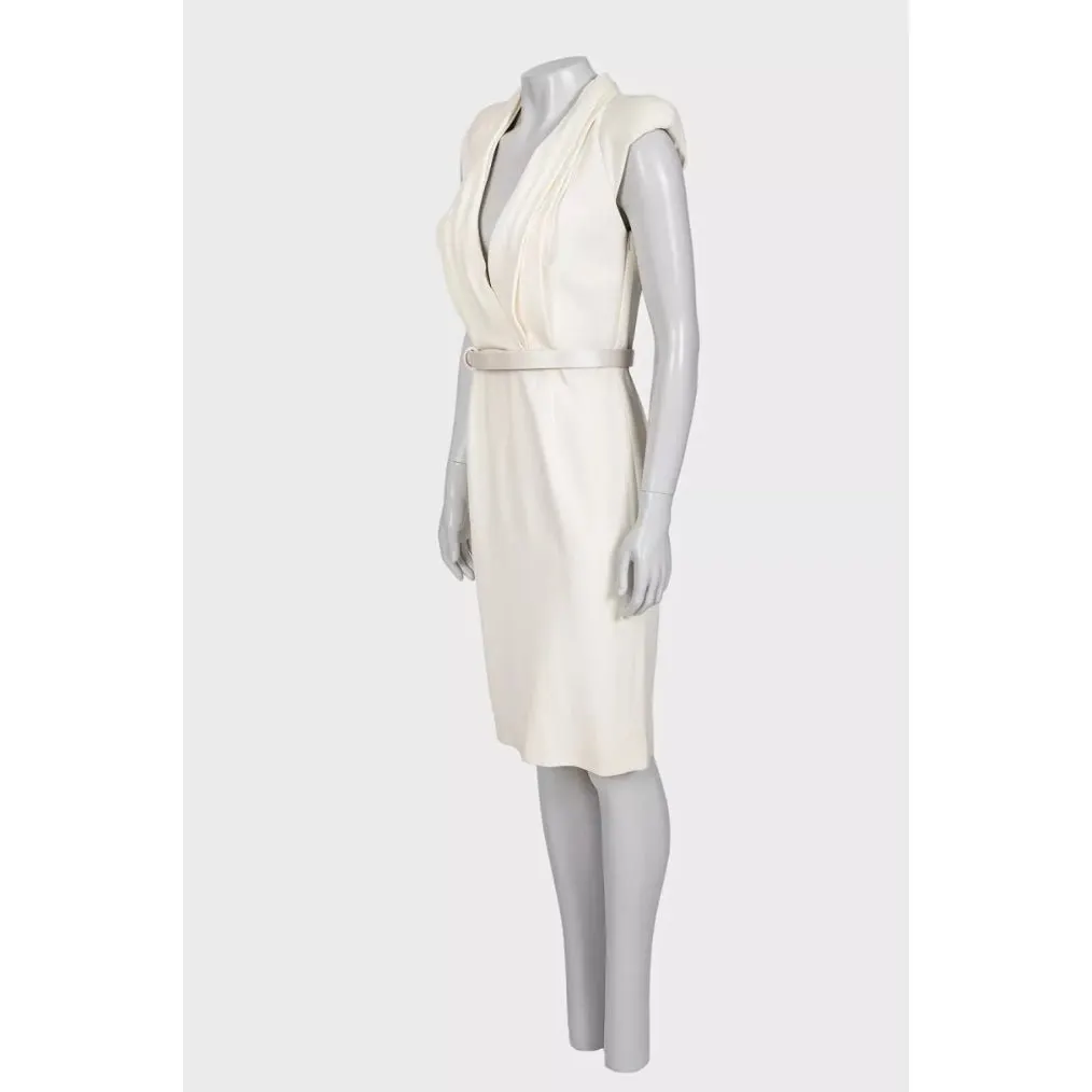 Alexander McQueen NWT Alexander McQueen White V-Neck Fitted Dress Pre-owned White Silk Never worn, with tag - Back View