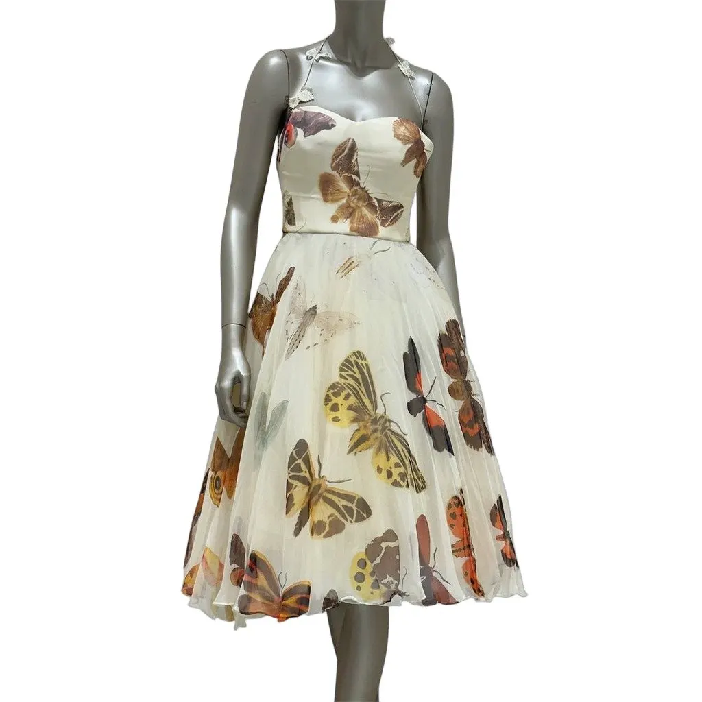 Alexander McQueen Vintage Butterfly Silk Dress IT 40 Pre-owned White Silk Good - Front View