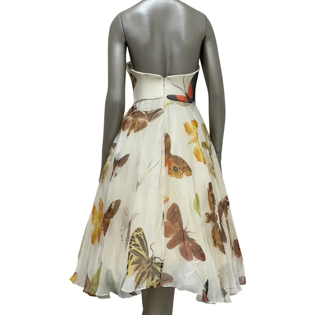 Alexander McQueen Vintage Butterfly Silk Dress IT 40 Pre-owned White Silk Good - Back View