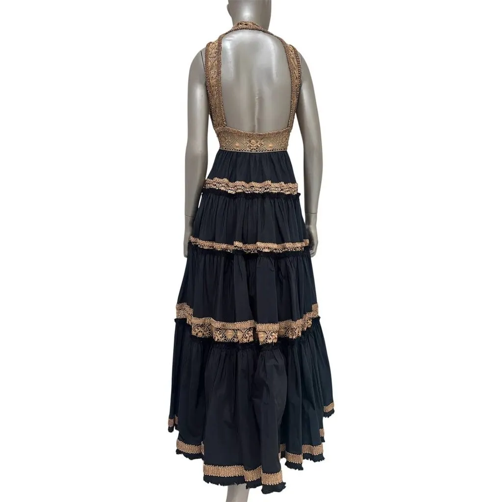 Jean Paul Gaultier Vintage S/S 2006 Runway Black Gold Halterneck Dress Sz.40 Pre-owned Black Lace Good - Back View