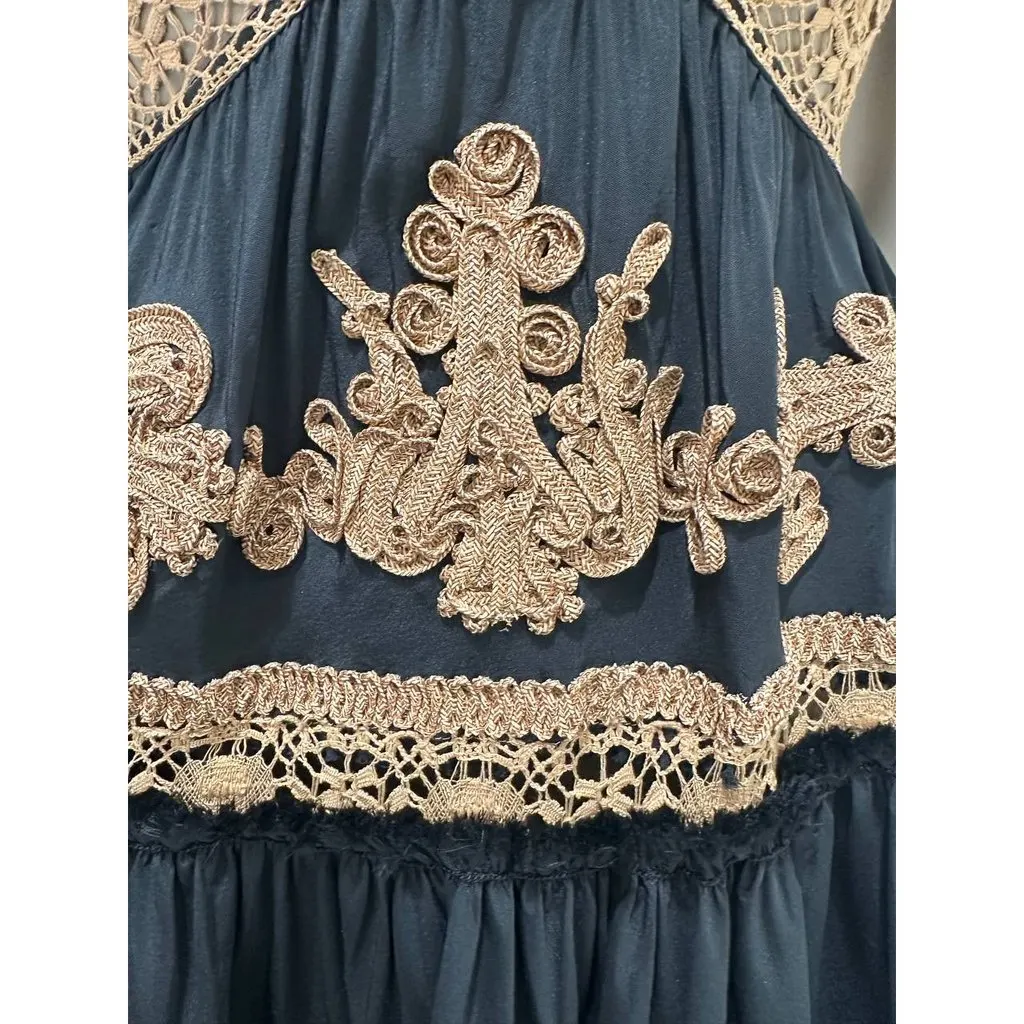Jean Paul Gaultier Vintage S/S 2006 Runway Black Gold Halterneck Dress Sz.40 Pre-owned Black Lace Good - Inside View