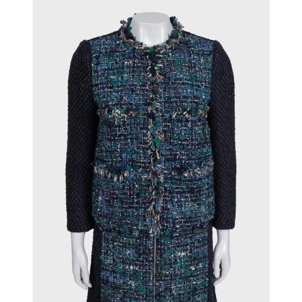 Louis Vuitton NWOT Louis Vuitton Blue Tweed Skirt Suit Set - Jacket & Skirt FR 38 Pre-owned Blue Tweed Never worn - Back View