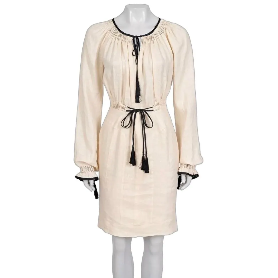 Tom Ford NWOT Tom Ford Beige Linen Belted Dress IT 38 XS Pre-owned Beige Linen Never worn - Front View