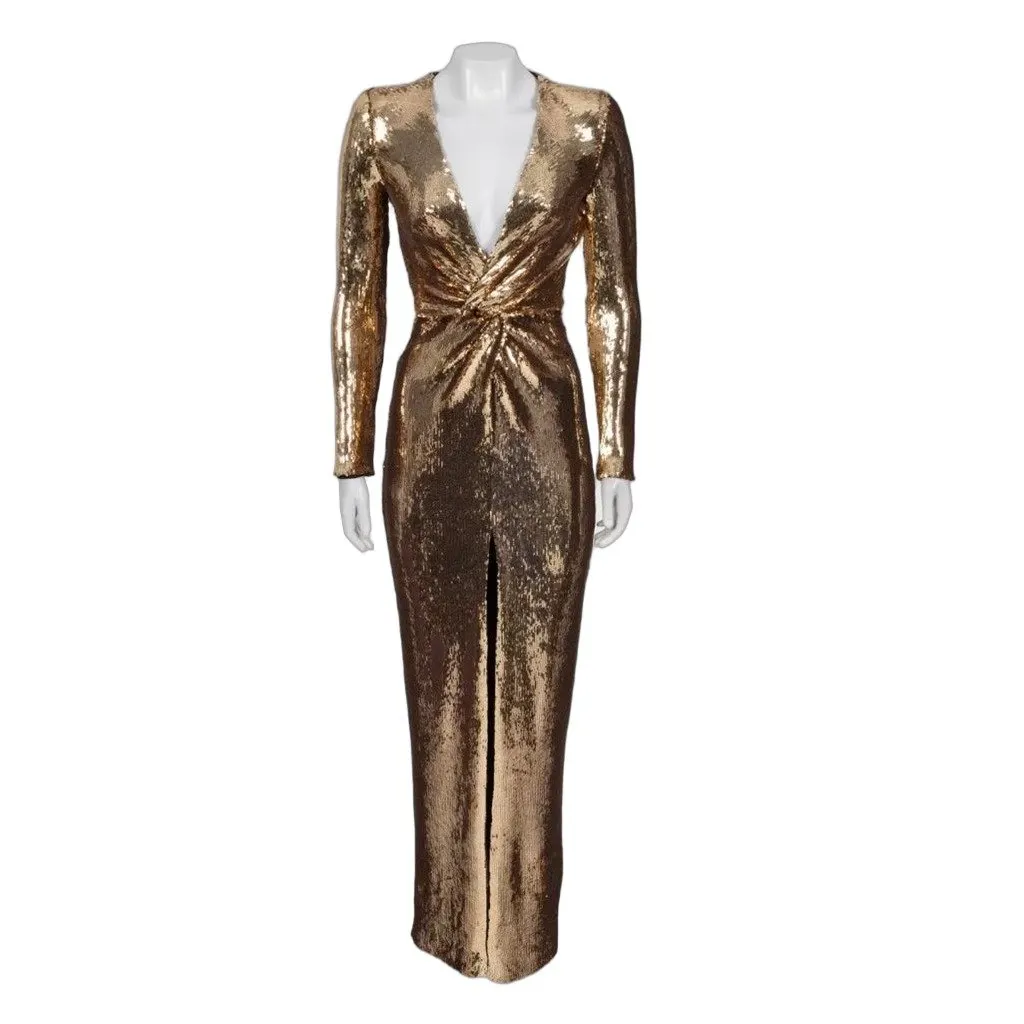 Unsigned NWOT Nadine Merabi Jennifer Gold Sequin Maxi Dress 34/XS pre-owned Gold Polyester Never worn - Front View