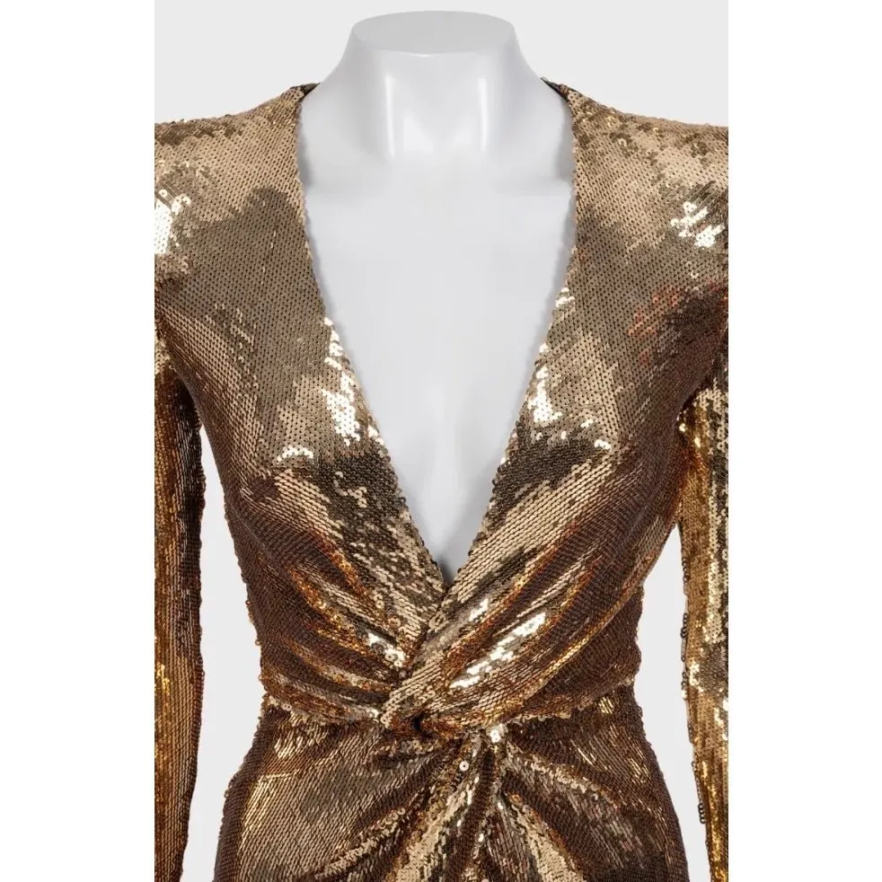 Unsigned NWOT Nadine Merabi Jennifer Gold Sequin Maxi Dress 34/XS pre-owned Gold Polyester Never worn - Back View