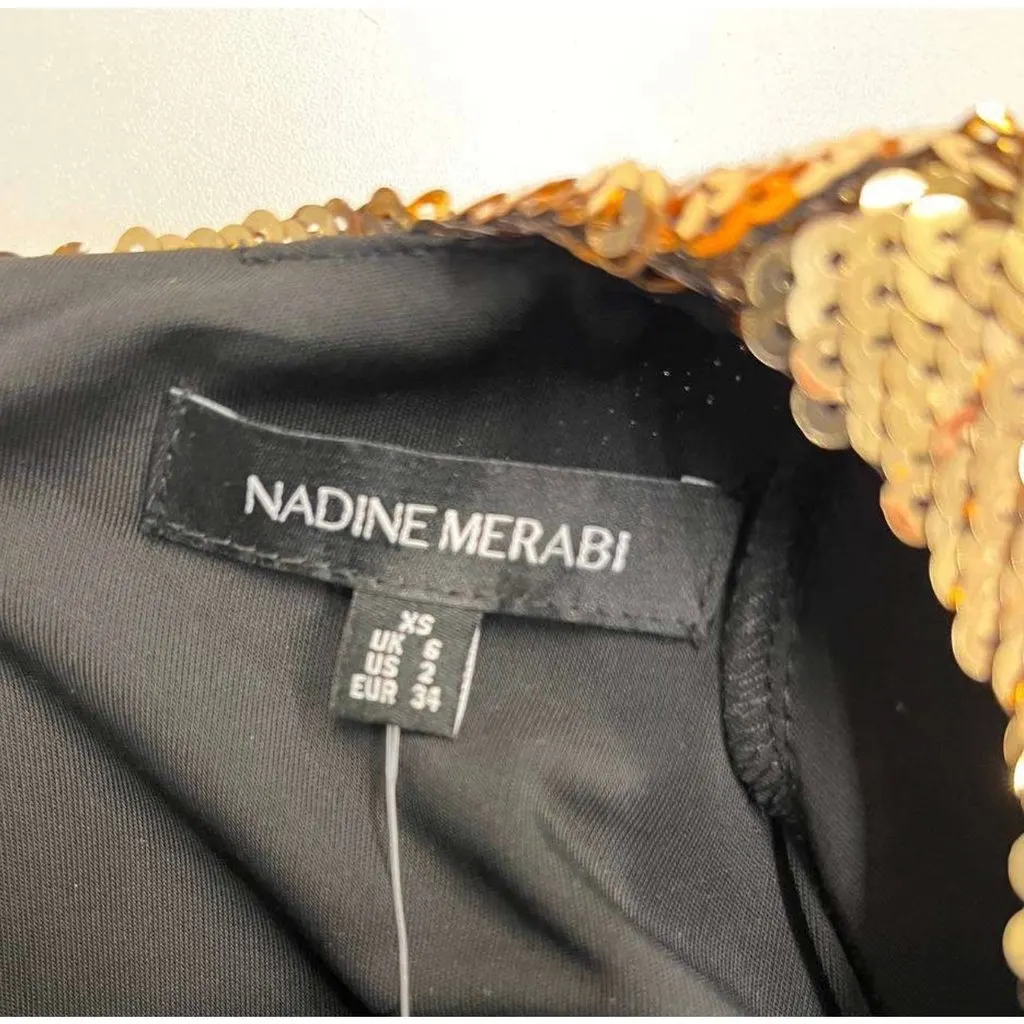 Unsigned NWOT Nadine Merabi Jennifer Gold Sequin Maxi Dress 34/XS pre-owned Gold Polyester Never worn - Inside View