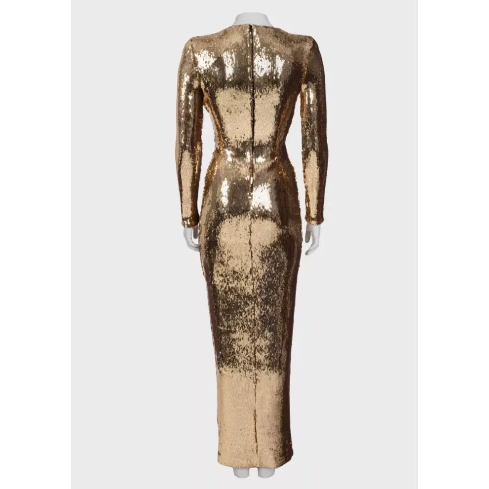 Unsigned NWOT Nadine Merabi Jennifer Gold Sequin Maxi Dress 34/XS pre-owned Gold Polyester Never worn - Model View