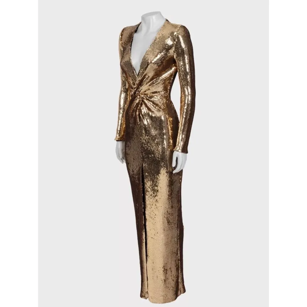 Unsigned NWOT Nadine Merabi Jennifer Gold Sequin Maxi Dress 34/XS pre-owned Gold Polyester Never worn - Box View