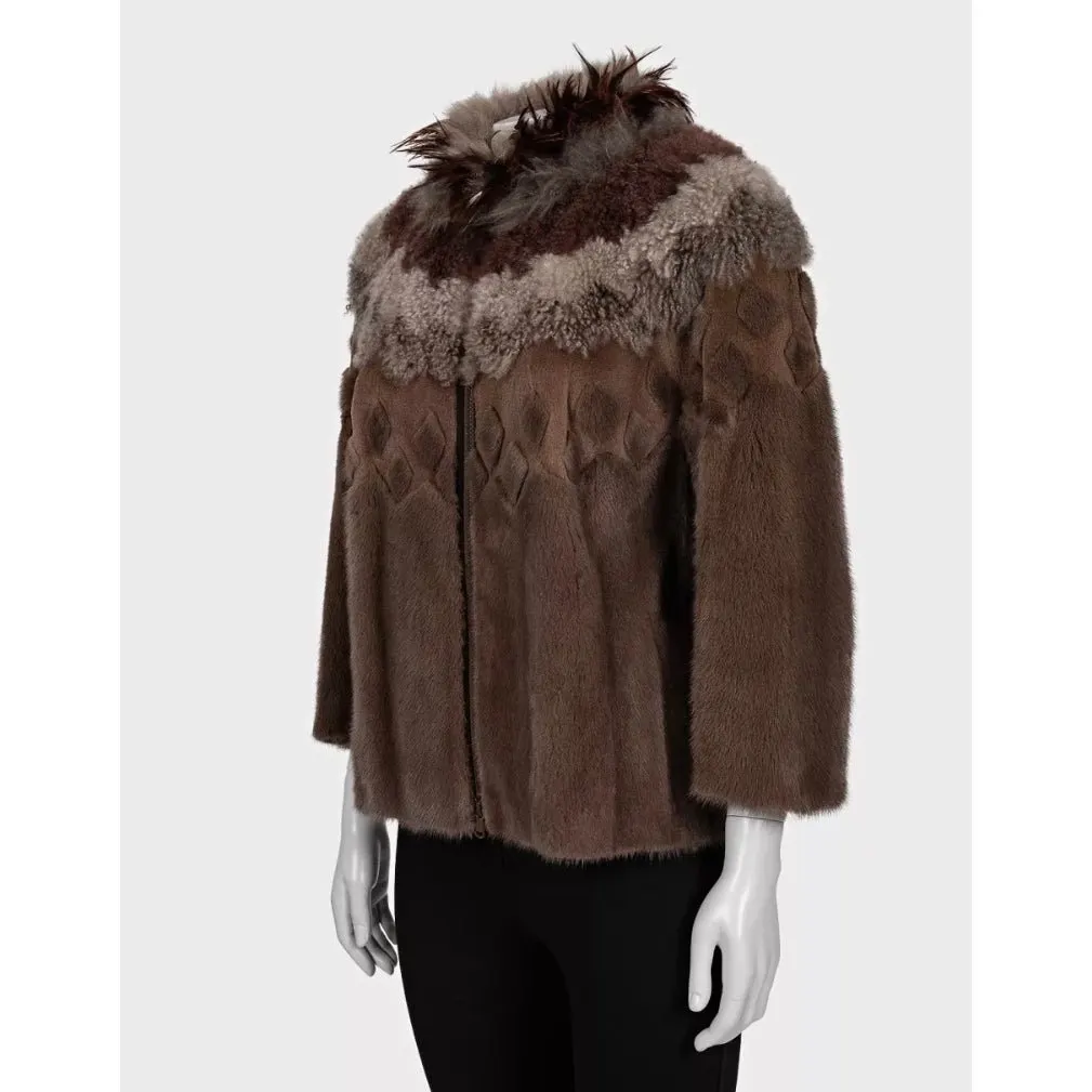 Brunello Cucinelli Fur Jacket IT 44 (L) Brown Silk Good - Back View