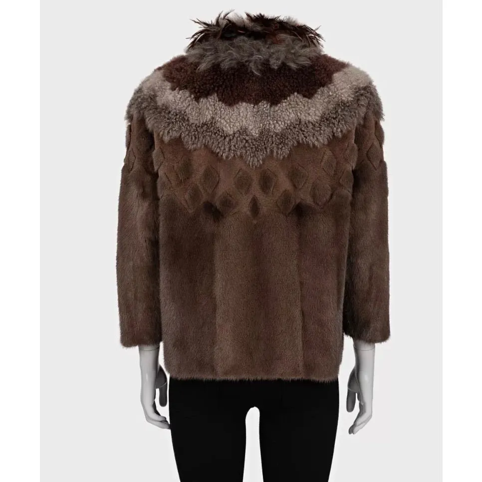 Brunello Cucinelli Fur Jacket IT 44 (L) Brown Silk Good - Inside View