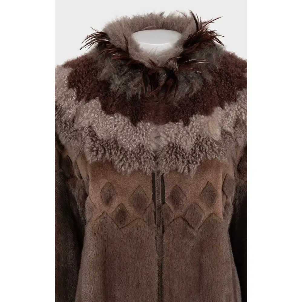 Brunello Cucinelli Fur Jacket IT 44 (L) Brown Silk Good - Model View