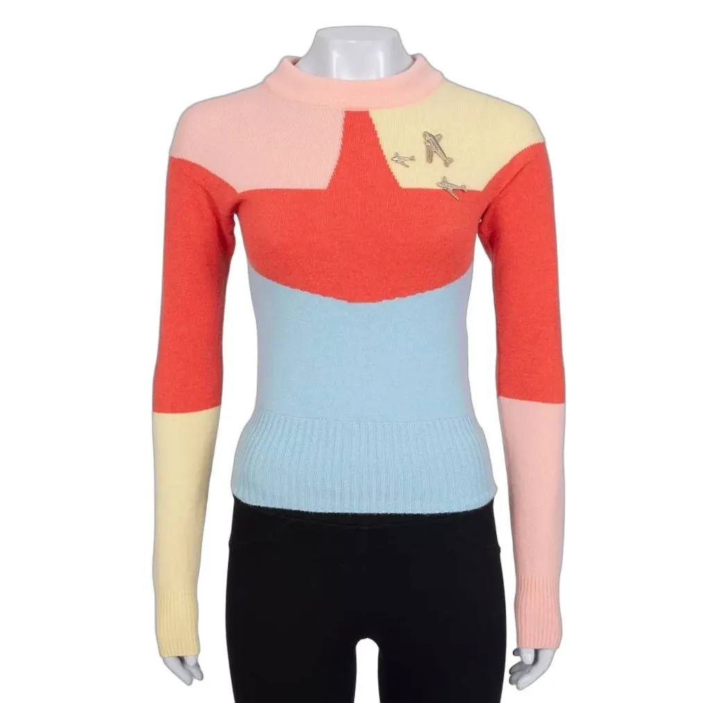 Chanel NWOT Chanel Multicolor Cashmere Airplane Embroidered Sweater IT 36 Pre-owned Red Wool Never worn - Front View
