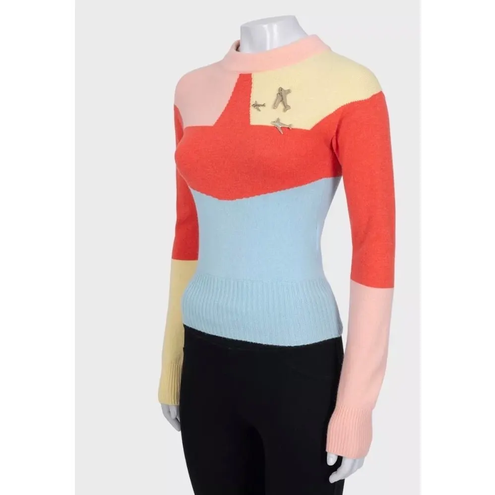 Chanel NWOT Chanel Multicolor Cashmere Airplane Embroidered Sweater IT 36 Pre-owned Red Wool Never worn - Back View