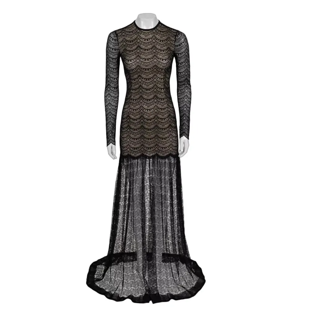 Alessandra Rich Black Maxi Dress Sz.40 Pre-owned Black Polyester Good - Front View