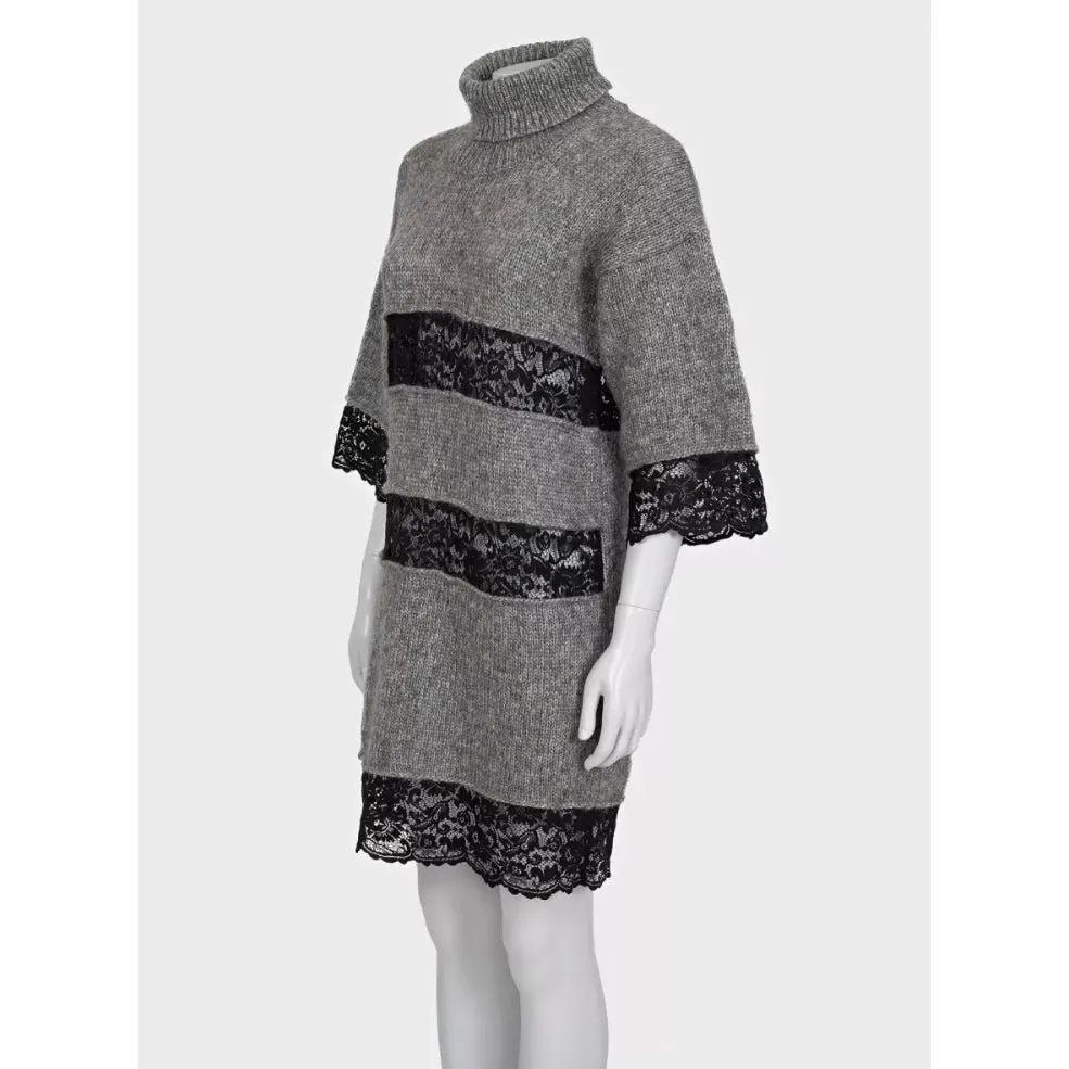 Dolce & Gabbana Mohair Knit Dress with Delicate Lace sz. 42 Pre-owned Grey Lace Good - Back View